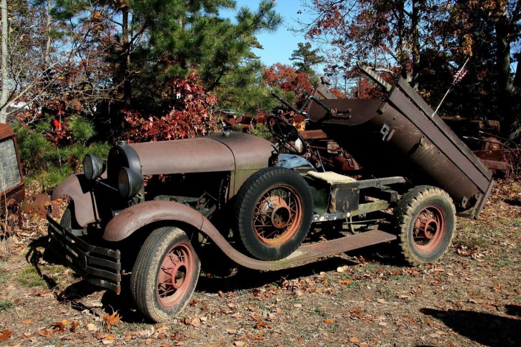 An abandoned, antique army auto