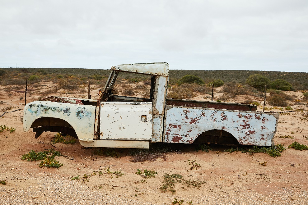 Abandoned truck with missing tires