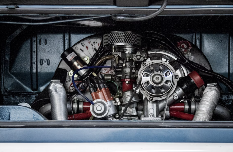 Close-up shot of a car engine.