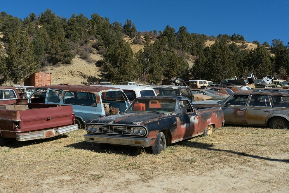 Cars in a junkyard