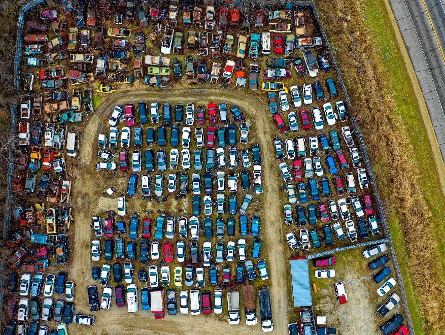 cars in a junkyard