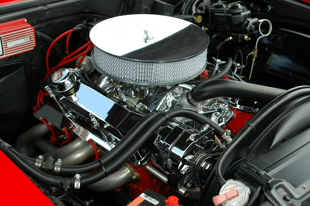 Close-up shot of a car’s engine 